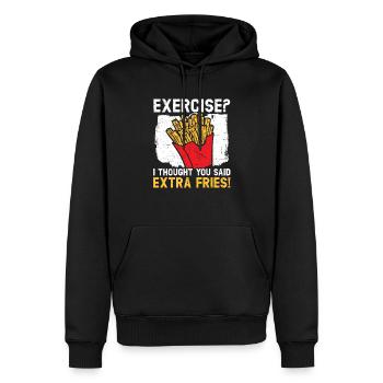 Exercice Je pensais que vous aviez dit pommes de terre extra frites - Sweat à capuche Premium bio Homme - noir - Devant - Nico (187cm)