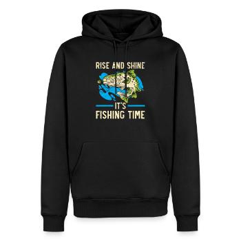 Rise And Shine It's Fishing Time Fisher Fisherman - Männer Premium Bio Hoodie - Schwarz - Vorne - Nico (187cm)