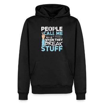 Die Leute rufen mich an, wenn sie die Mechanik kaputt machen - Männer Premium Bio Hoodie - Schwarz - Vorne - Nico (187cm)