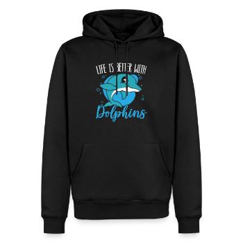 Das Leben ist besser mit Delfinen Meeresbiologie - Männer Premium Bio Hoodie - Schwarz - Vorne - Nico (187cm)