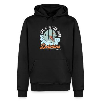Das Leben ist besser mit Delfinen Meeresbiologie - Männer Premium Bio Hoodie - Schwarz - Vorne - Nico (187cm)