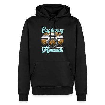 Capturer des moments Photographie Photographe d’appareil photo - Sweat à capuche Premium bio Homme - noir - Devant - Nico (187cm)