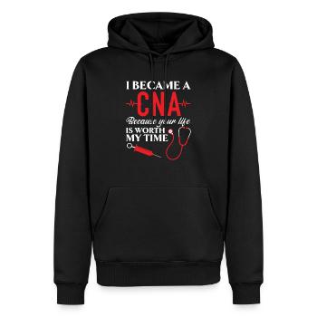 Zertifizierte Pflegehelferin CNA - Männer Premium Bio Hoodie - Schwarz - Vorne - Nico (187cm)
