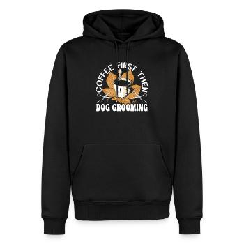 Kaffee zuerst dann Hundepflege Koffeintrinker - Männer Premium Bio Hoodie - Schwarz - Vorne - Nico (187cm)