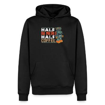 Halb KI-Nerd, halb Kaffee Künstliche Intelligenz - Männer Premium Bio Hoodie - Schwarz - Vorne - Nico (187cm)
