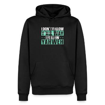 Ich folge euch nicht auf allen Wegen, ich folge Jahwe Christian - Männer Premium Bio Hoodie - Schwarz - Vorne - Nico (187cm)