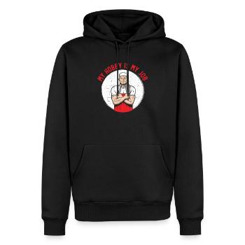 Boucher Dictons Boucherie Profession Boucherie Profession Boucherie Boucherie Boucherie Boucherie Profession Boucherie Boucherie - Sweat à capuche Premium bio Homme - noir - Devant - Nico (187cm)