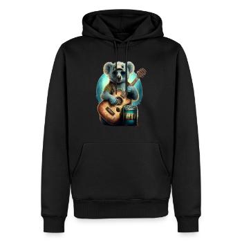 Koala fait de la musique avec guitare et canette de bière - Sweat à capuche Premium bio Homme - noir - Devant - Nico (187cm)