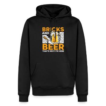 Ziegelsteine und Bier Deshalb bin ich hier Maurer - Männer Premium Bio Hoodie - Schwarz - Vorne - Nico (187cm)