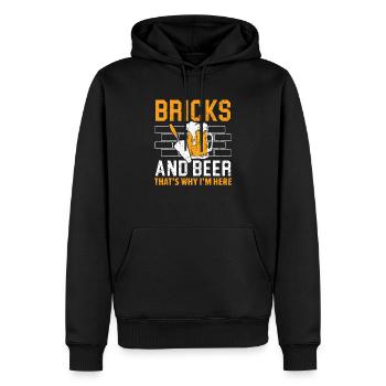 Ziegelsteine und Bier Deshalb bin ich hier Maurer - Männer Premium Bio Hoodie - Schwarz - Vorne - Nico (187cm)