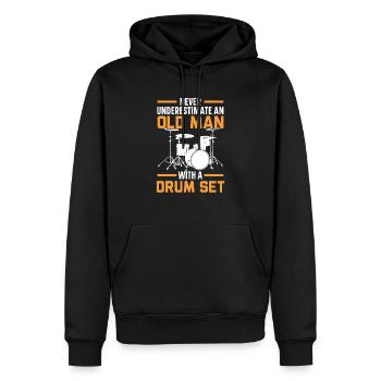 Unterschätze niemals einen alten Mann mit einem Schlagzeug - Männer Premium Bio Hoodie - Schwarz - Vorne - Nico (187cm)