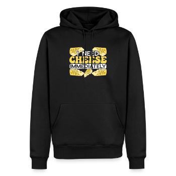 J’ai besoin de fromage immédiatement ringard gourmand - Sweat à capuche Premium bio Homme - noir - Devant - Nico (187cm)