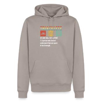 Triathlon Athlet Triathlet Schwimmen Radfahren Laufen - Männer Premium Bio Hoodie - Taupe - Vorne - Nico (187cm)