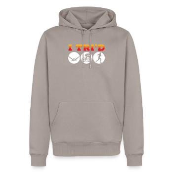 Triathlon Athlet Triathlet Schwimmen Radfahren Laufen - Männer Premium Bio Hoodie - Taupe - Vorne - Nico (187cm)