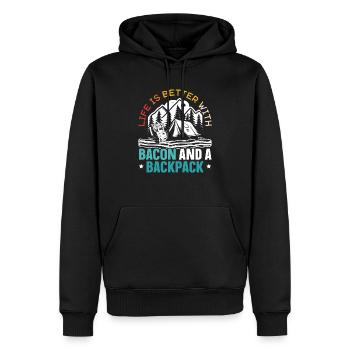 Camping und Bacon Meat Camp Camper Ich liebe Speck - Männer Premium Bio Hoodie - Schwarz - Vorne - Nico (187cm)