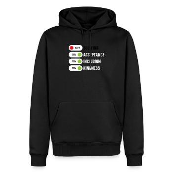 Tag der Einheit, Anti-Mobbing, Mobbing-Prävention, Freundlichkeit - Männer Premium Bio Hoodie - Schwarz - Vorne - Nico (187cm)
