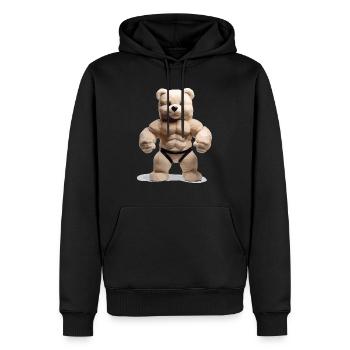der Muskelteddy - Männer Premium Bio Hoodie - Schwarz - Vorne - Nico (187cm)