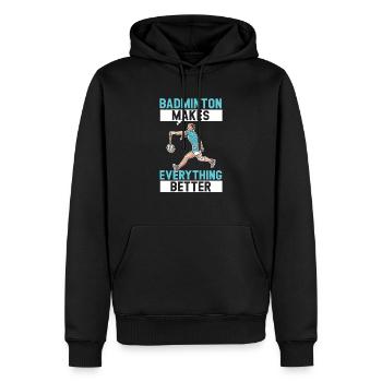 Federball Badmintonspieler Smash Racket Sport - Männer Premium Bio Hoodie - Schwarz - Vorne - Nico (187cm)