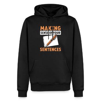 Relecture Travail d’orthographe Grammaire Relecteur - Sweat à capuche Premium bio Homme - noir - Devant - Nico (187cm)