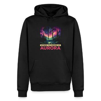 Aurore boréale ciel étoilé Nature lumière affichage - Sweat à capuche Premium bio Homme - noir - Devant - Nico (187cm)