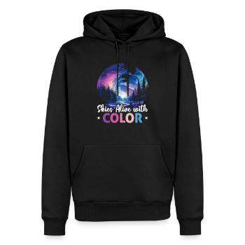 Aurore boréale ciel étoilé Nature lumière affichage - Sweat à capuche Premium bio Homme - noir - Devant - Nico (187cm)