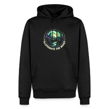 Aurore boréale ciel étoilé Nature lumière affichage - Sweat à capuche Premium bio Homme - noir - Devant - Nico (187cm)