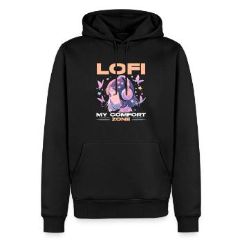 Lofi Mélomane Basse Fidélité Esthétique Japonaise - Sweat à capuche Premium bio Homme - noir - Devant - Nico (187cm)