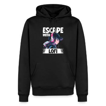 Lofi Mélomane Basse Fidélité Esthétique Japonaise - Sweat à capuche Premium bio Homme - noir - Devant - Nico (187cm)