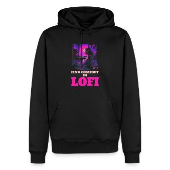 Lofi Mélomane Basse Fidélité Esthétique Japonaise - Sweat à capuche Premium bio Homme - noir - Devant - Nico (187cm)