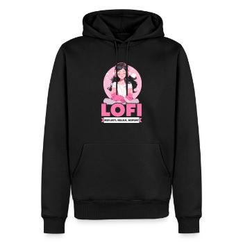 Lofi Mélomane Basse Fidélité Esthétique Japonaise - Sweat à capuche Premium bio Homme - noir - Devant - Nico (187cm)
