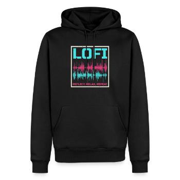 Lofi Mélomane Basse Fidélité Esthétique Japonaise - Sweat à capuche Premium bio Homme - noir - Devant - Nico (187cm)