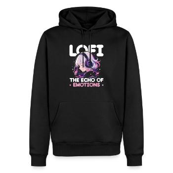 Lofi Mélomane Basse Fidélité Esthétique Japonaise - Sweat à capuche Premium bio Homme - noir - Devant - Nico (187cm)