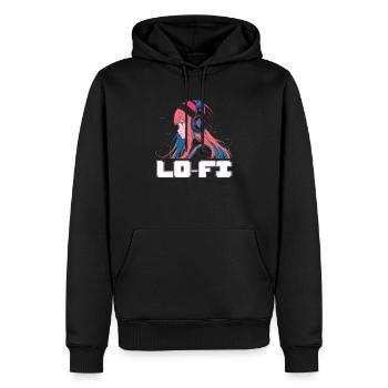 Lofi Mélomane Basse Fidélité Esthétique Japonaise - Sweat à capuche Premium bio Homme - noir - Devant - Nico (187cm)