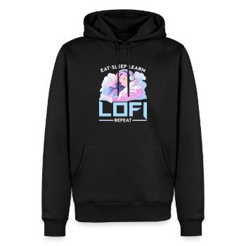 Lofi Mélomane Basse Fidélité Esthétique Japonaise - Sweat à capuche Premium bio Homme - noir - Devant - Nico (187cm)