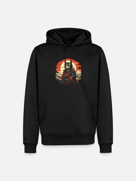 Japanische Samurai-Katze Japan Ästhetische Katze Liebhaber - Männer Premium Bio Hoodie - Schwarz