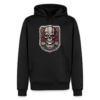 Skull / Totenkopf / Skelett / Gothic / Tattoo - Männer Premium Bio Hoodie - Schwarz - Vorne - Nico (187cm)