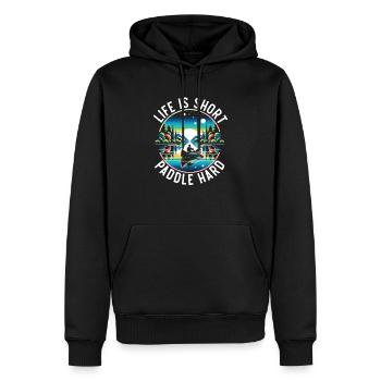Kanufahren, Kajak, Wassersport, Tretboot, Bootfahren - Männer Premium Bio Hoodie - Schwarz - Vorne - Nico (187cm)