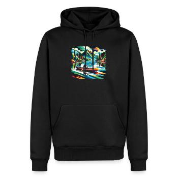 Kanufahren, Kajak, Wassersport, Tretboot, Bootfahren - Männer Premium Bio Hoodie - Schwarz - Vorne - Nico (187cm)