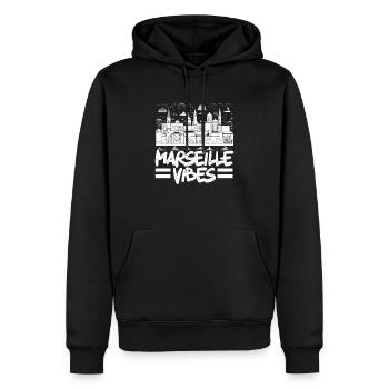 Marseille France Voyage Vacances J’aime Marseille - Sweat à capuche Premium bio Homme - noir - Devant - Nico (187cm)