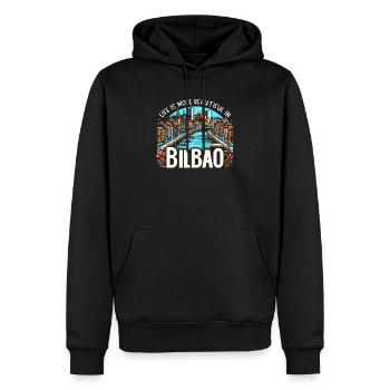 Bilbao Spanien Reiseurlaub Ich liebe die Skyline von Bilbao - Männer Premium Bio Hoodie - Schwarz - Vorne - Nico (187cm)