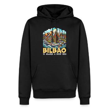 Bilbao Spanien Reiseurlaub Ich liebe die Skyline von Bilbao - Männer Premium Bio Hoodie - Schwarz - Vorne - Nico (187cm)