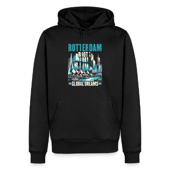 Rotterdam Pays-Bas Voyage J’aime Rotterdam - Sweat à capuche Premium bio Homme - noir - Devant - Nico (187cm)