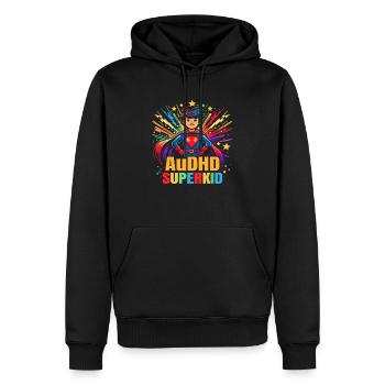 AuDHD Autisme TDAH Spectre autistique Neurodiversité - Sweat à capuche Premium bio Homme - noir - Devant - Nico (187cm)