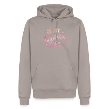 Breast Cancer Awareness Cancer Survivor Ribbon - Men’s Premium Organic Hoodie - taupe - Front - Nico (187cm)