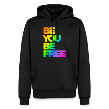 Typo Be You Be Free Diversity Rainbow - Männer Premium Bio Hoodie - Schwarz - Vorne - Nico (187cm)