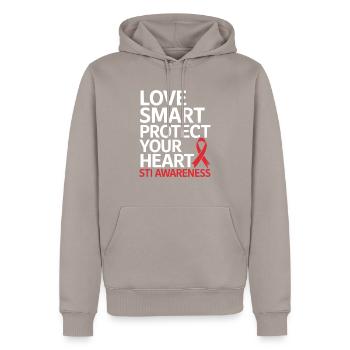 STI Awareness Sexuell übertragbare Infektionen - Männer Premium Bio Hoodie - Taupe - Vorne - Nico (187cm)