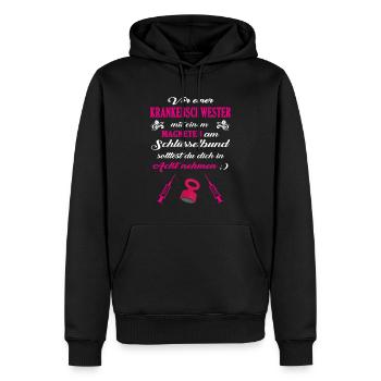 Achtung vor der Krankenschwester – Mit Humor - Männer Premium Bio Hoodie - Schwarz - Vorne - Nico (187cm)