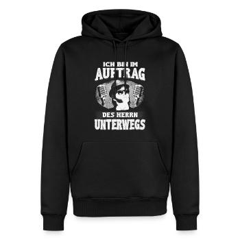 Im Auftrag des Herrn Musik und Retro-Gospel-Vibes - Männer Premium Bio Hoodie - Schwarz - Vorne - Nico (187cm)
