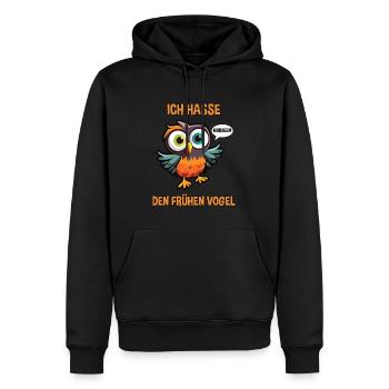 Langschläfer Morgenmuffel Eule Ich hasse Spruch - Männer Premium Bio Hoodie - Schwarz - Vorne - Nico (187cm)