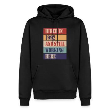 Hired in 1992 and still working here - Men’s Premium Organic Hoodie - black - Front - Nico (187cm)